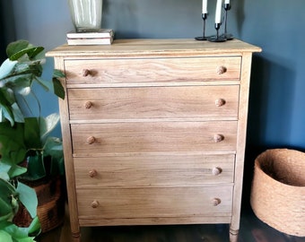 Sold* Bohemian Solid Wood Chest of Drawers w/ Hand Carved Knobs