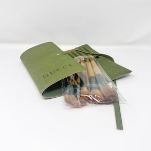 GUCCI Beauty Sage-green Makeup Brush Set – Full Set of 10 in Cosmetic Bag (VIP Gift), Suede-Style