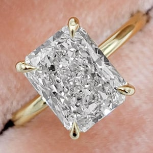 3.5 CT Radiant Moissanite Diamond Engagement Ring For Her, Round Cut Moissanite Ring, Hidden Halo Diamond ring, Ice Crushed Solid Gold Ring