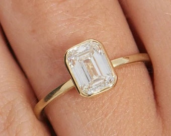 2 Carat Emerald 14K Yellow Gold Engagement Ring Emerald Cut Moissanite Engagement Ring Diamond Wedding Ring Emerald Cut Anniversary Ring
