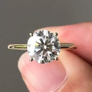 2ct Moissanite Round Cut Engagement Ring, Round Solitaire Ring, 14k Solid Gold Ring, Anniversary Gift Ring, Bridal Ring, Personalized Gift
