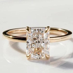Dainty 2.2CT Radiant Cut Engagement Ring, Iced Out Radiant Cut Moissanite Solitaire Wedding Ring, 14k Solid Yellow Gold Jewelry,Gift For Her