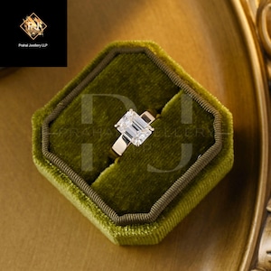 Bague de fiançailles moissanite taille émeraude 1 carat, bague de fiançailles moissanite émeraude, bague taille émeraude, bague solitaire, bague taille émeraude