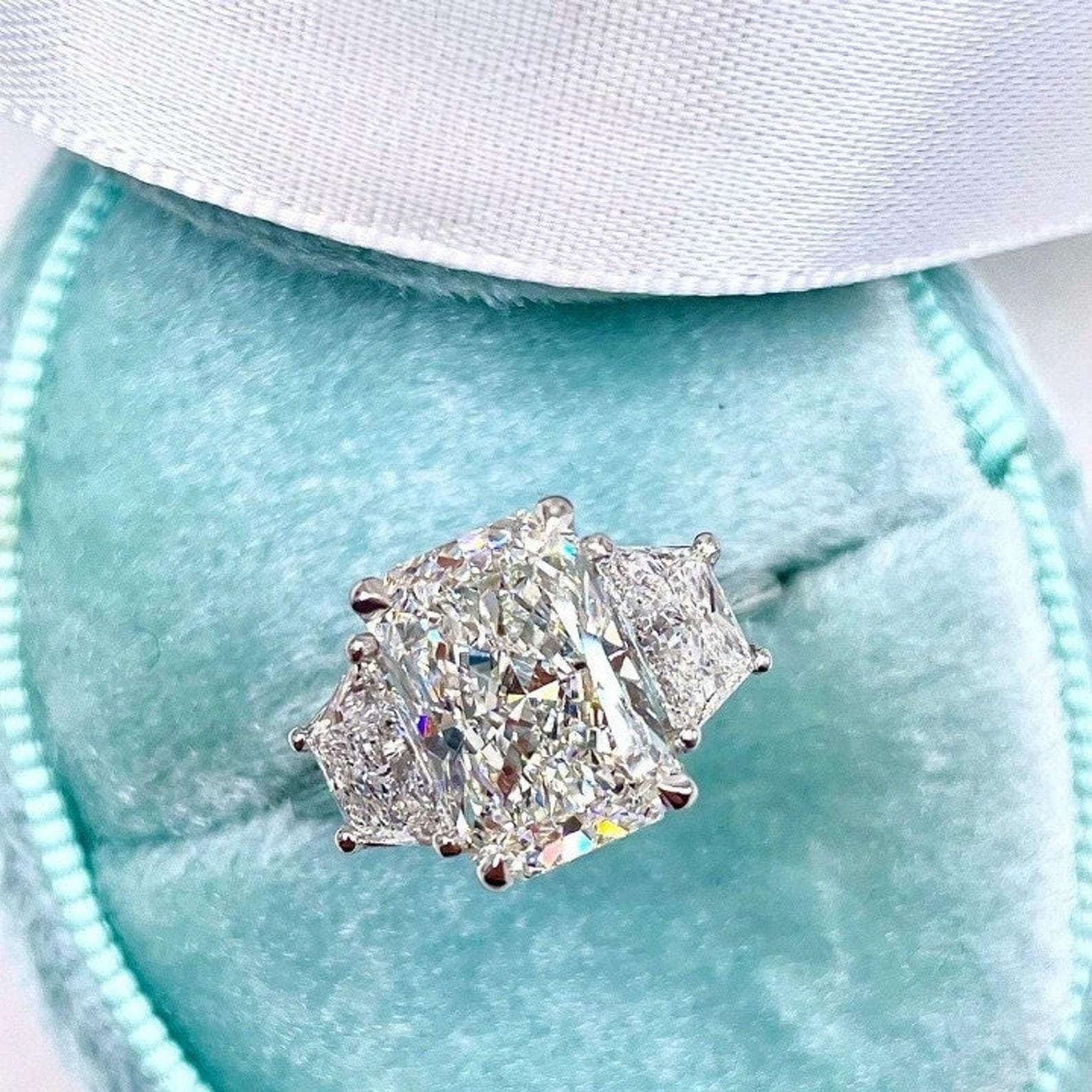 Radiant Cut Three Stone Moissanite Engagement Ring, Anniversary Gift Diamond Ring, Wedding Ring Promise Ring, Gift for Her, Ring for Women