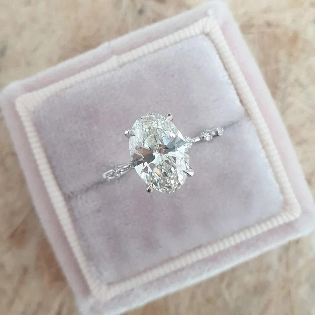 2CT Oval Cut Moissanite Engagement Ring, 14K Solid Gold Ring, Oval Cut ...
