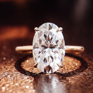 3.25 Carat Oval Cut Moissanite Engagement Ring For Woman, 9K|14K|18K Solid Gold Ring, Hidden Halo Ring, Art Deco Vintage Promise Ring, Gift