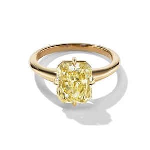 4.0CT Fancy Yellow Radiant Cut Moissanite Diamond Engagement Ring 10/14/18K Gold Set With Claw Setting Wedding , Anniversary Ring For Her