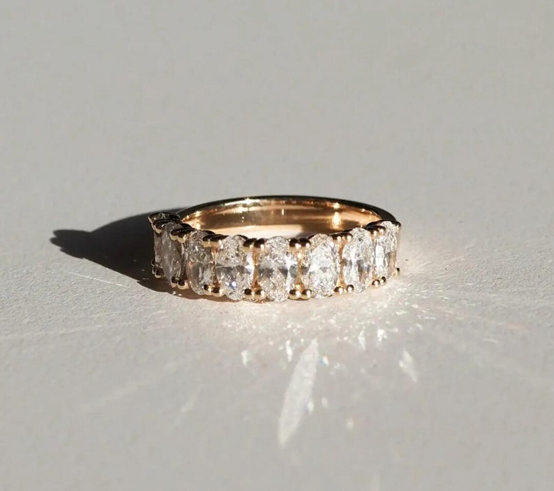 Oval Cut Moissanite Wedding Band, 14k Solid Gold Oval Cut Half Eternity ...