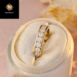 Jonc en moissanite incolore coupe ronde pleine éternité 2,50 mm, anneau serti de barreau, alliance en moissanite, jonc empilable, parure de alliances