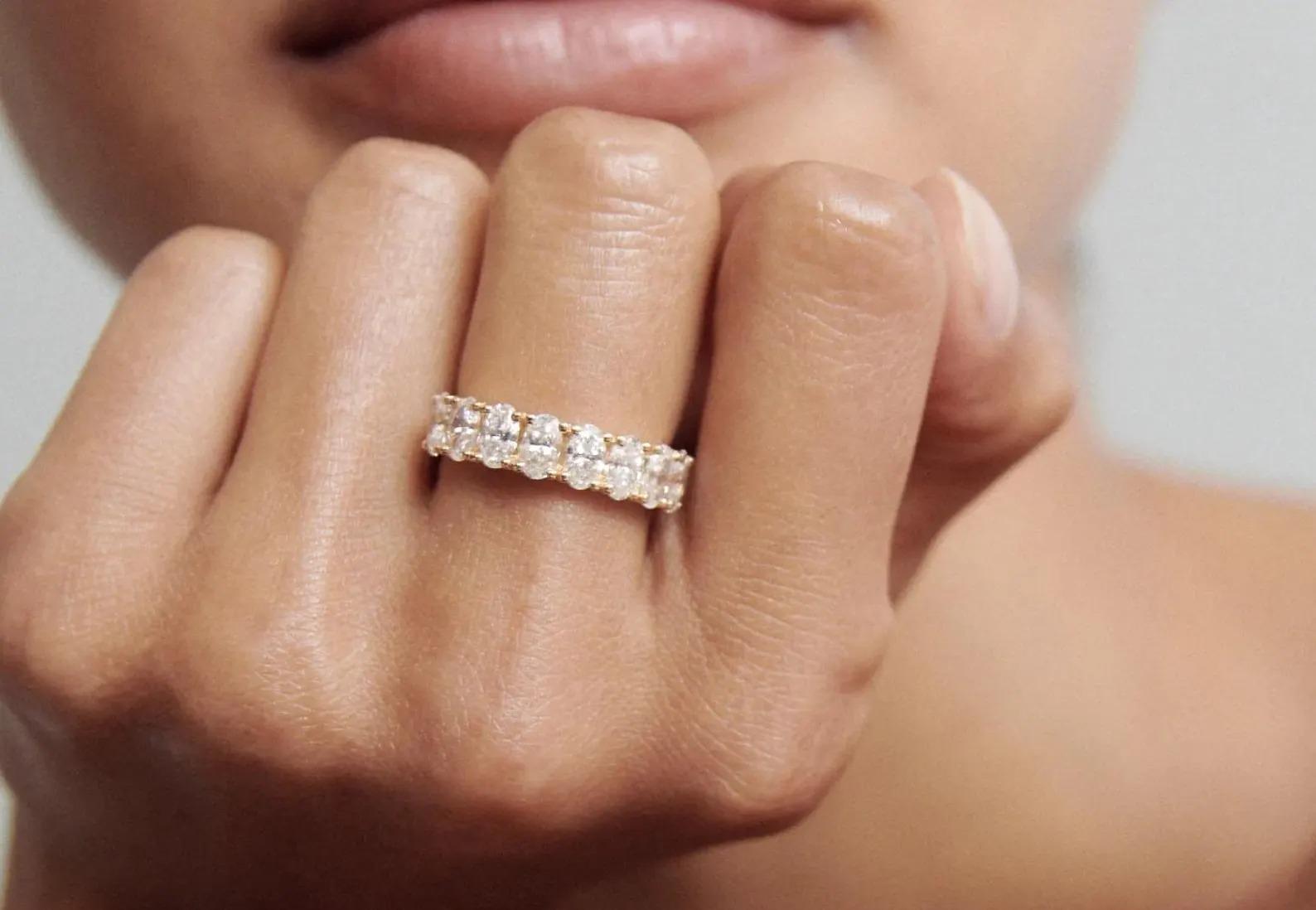 Oval Cut Moissanite Wedding Band, 14k Solid Gold Oval Cut Half Eternity ...