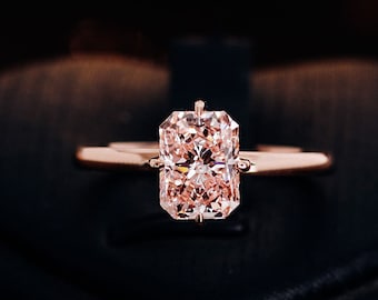 1.78 ct Luxury Radiant Cut Pink Diamond Moissanite With Claw Setting Wedding Engagement Rings Silver 10k 14k 18k Radiant Cut Engagement Ring
