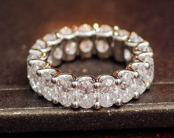 Oval cut Moissanite wedding band Yellow gold wedding band Vintage Unique Half eternity Stacking ring Matching Promise Anniversary band