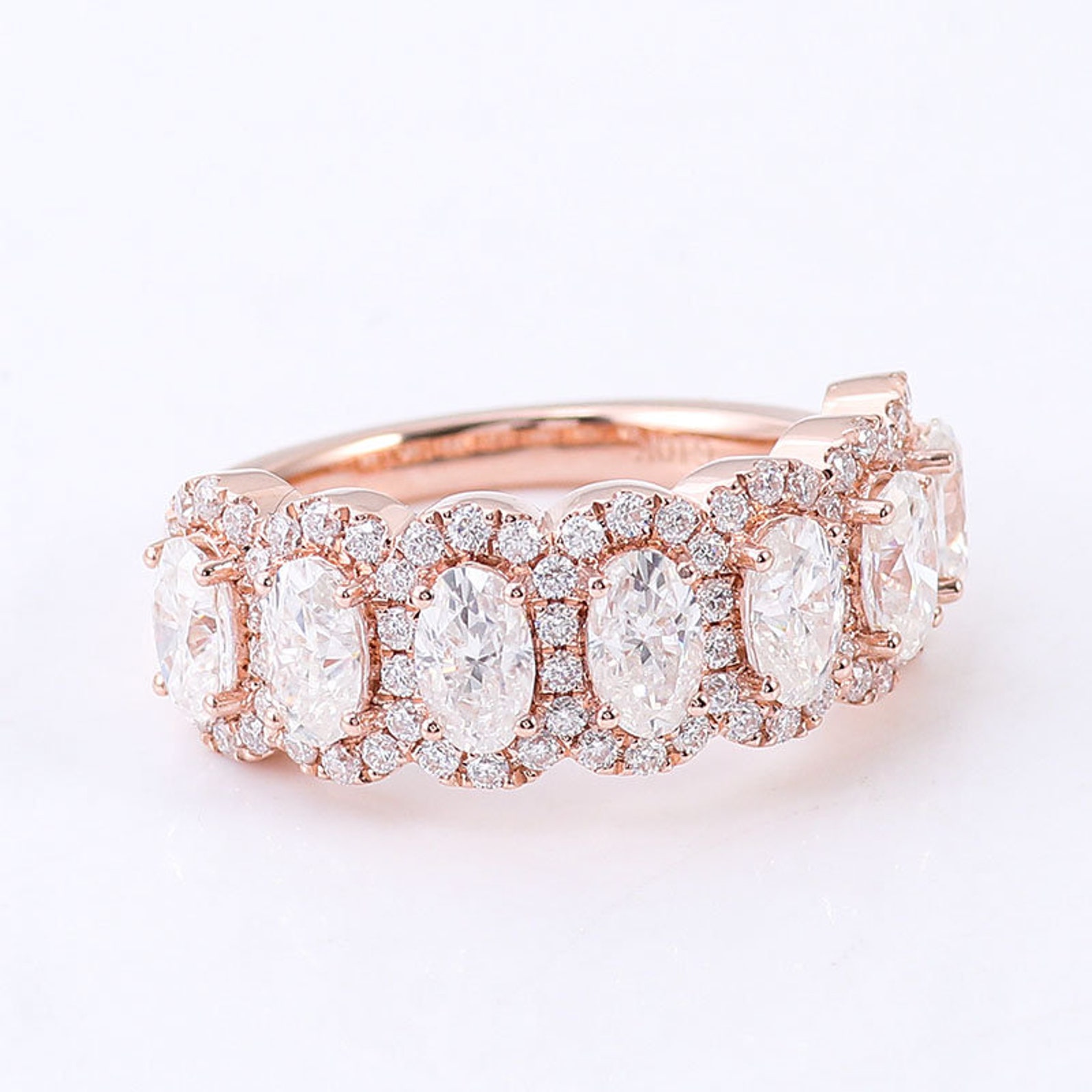 Oval Cut Moissanite Wedding Band Women Yellow Gold Unique Full Eternity ...