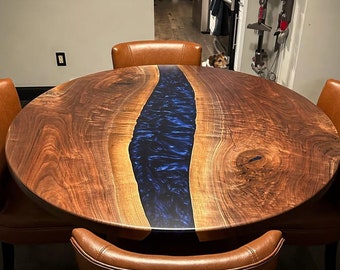 Round Epoxy Resin Table, River Coffee Table, Handcrafted Wooden Table, Boho Coffee Table, blue epoxy resin table, Round Living Room Table
