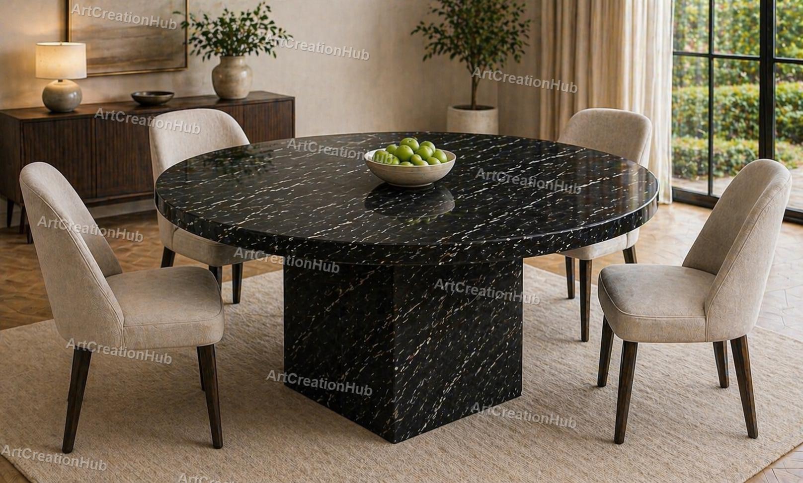 Modern Black Marble Dining Table | Round Pedestal Stone Table | Luxury ...