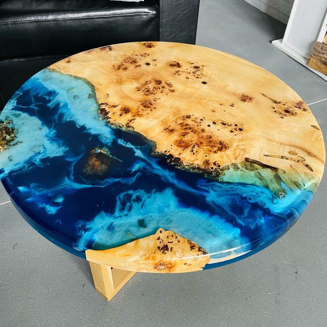 Handmade Round Epoxy Table – Ocean Style Resin With Live Edge Wood ...