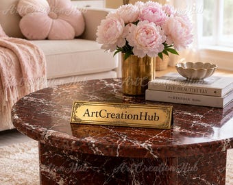 Rosso Levanto Marble Coffee Table Round Luxury Stone Center Table Modern Sculptural Marble Table Handmade Designer Living Room Furniture