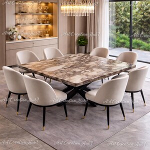 Mesa de comedor de mármol de lujo, mesa de comedor cuadrada moderna, muebles de comedor contemporáneos, mesa de comedor de mármol moderna,