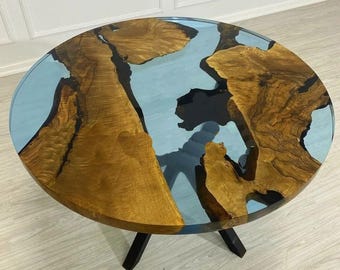 Round Epoxy Resin Table, River Coffee Table, Handcrafted Wooden Table, Coffee Table, epoxy resin table, Round Living Room Table