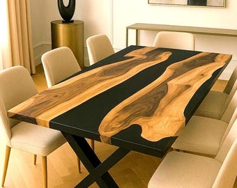 Handmade Black Epoxy Office Desk | Live Edge Wood Table | Custom Resin Executive Desk | Modern Industrial Work | Unique office furniture