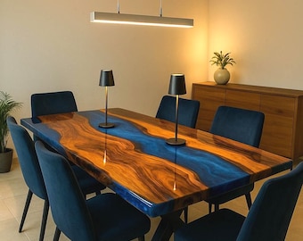 Blue Epoxy River Table Top | Live Edge Wood Dining Table | Epoxy Resin Tabletop | Made to Order, epoxy table top, epoxy table, Custom Sizes