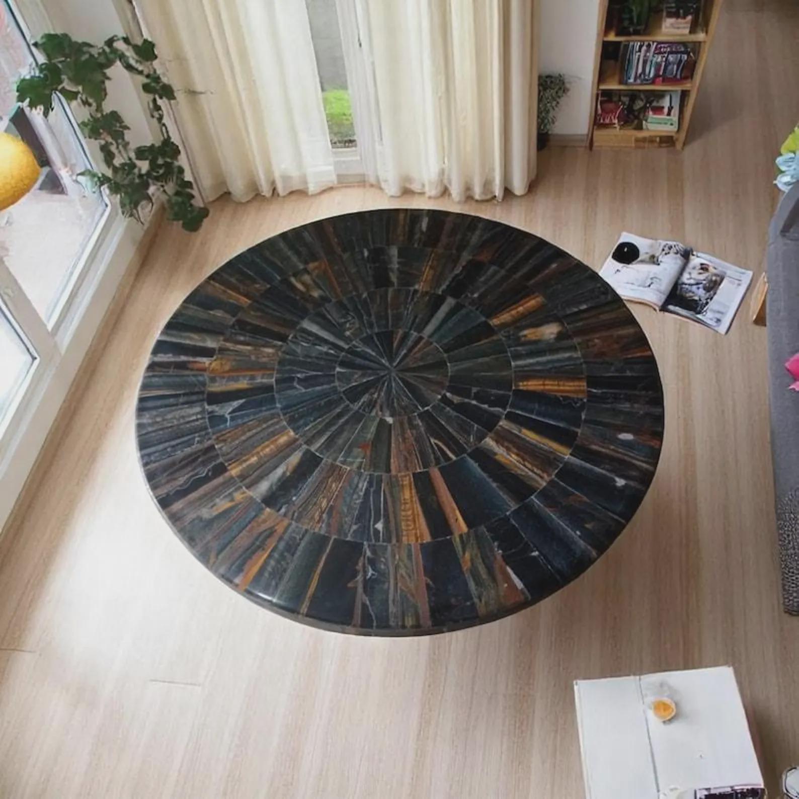 Stone Table Pattern Round Polished Stone Table – Geometric Patterned Art Furniture Piece ...