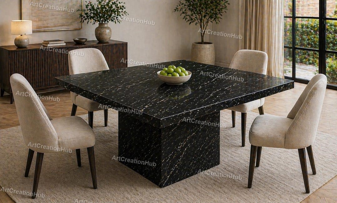 Modern Black Spider Marble Dining Table | Round Luxury Stone Table ...
