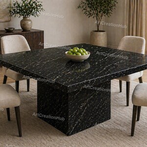 Mesa de jantar moderna em mármore Black Spider | Mesa redonda de luxo em pedra | Mesa de jantar minimalista com pedestal | Móveis de mármore personalizados | Tampo redondo