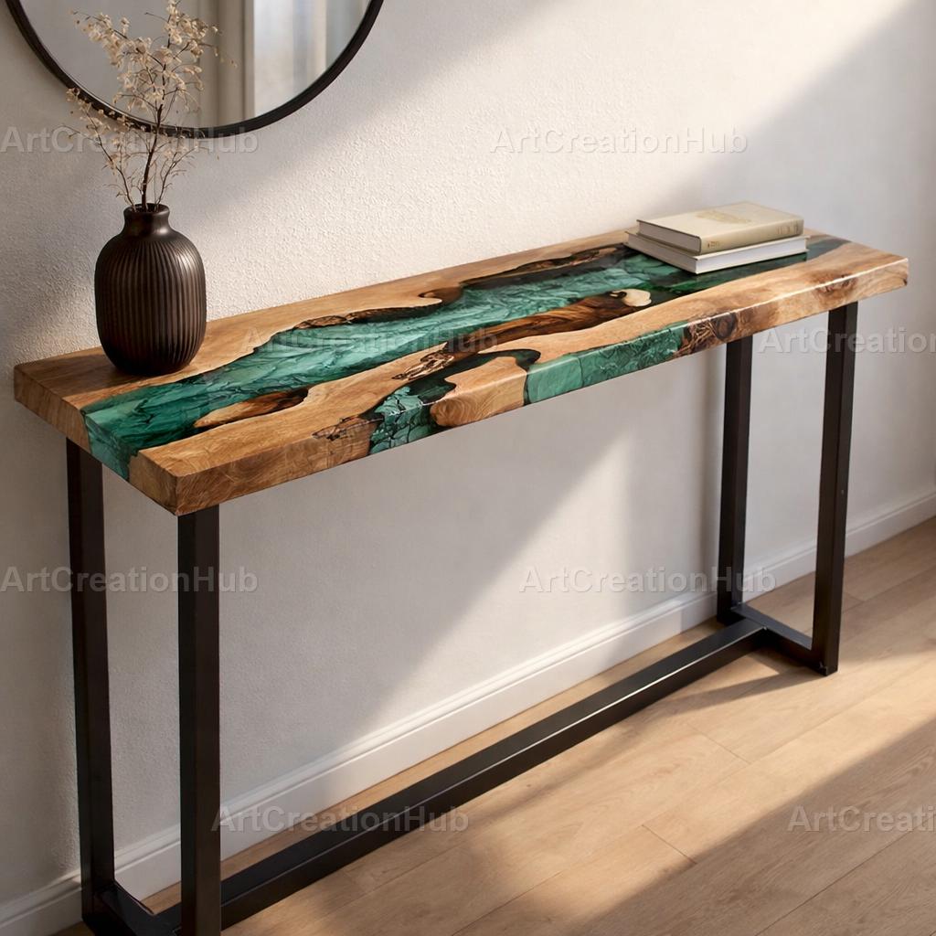 Live Edge Epoxy River Console Table – Emerald Green Resin Entryway ...