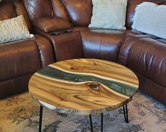 Round Epoxy Resin Table | Live Edge Wood Table | River Coffee Table | Handmade Rustic Furniture | Custom Table for Home Decor