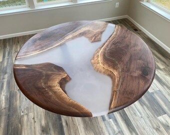 Round Epoxy Resin Table, River Coffee Table, Handcrafted Wooden Table, Coffee Table, white epoxy resin table, Round Living Room Table