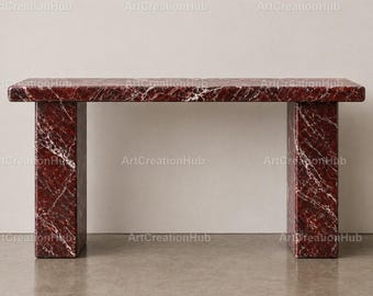 Rosso Levanto Marble Console Table | Deep Red Stone Entryway Table | Luxury Minimalist Hallway Furniture |Stone Rosso Levanto Console Table