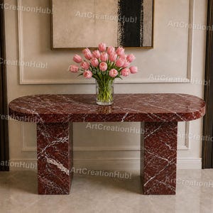 Rosso Levanto Marble Console Table | Deep Red Stone Entryway Table | Luxury Minimalist Hallway Furniture |Stone Rosso Levanto Console Table