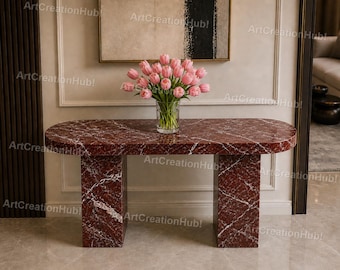 Consola de mármol Rosso Levanto | Mesa de entrada de piedra rojo intenso | Muebles de recibidor minimalistas de lujo | Consola de piedra Rosso Levanto
