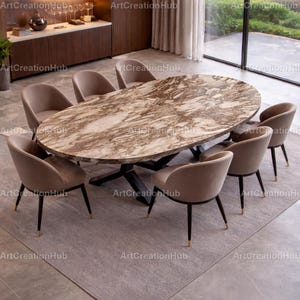 Custom Oval Breccia Marble Dining Table | Luxury Calacatta Style Stone Table | Modern Handmade Marble Furniture Modern Calacatta Inspired