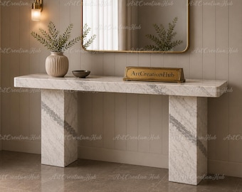 Luxury Marble Console Table Modern White Stone Entryway Table Handmade White Marble Console Table Elegant Entryway Table Modern Sofa Table
