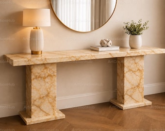 Luxury Honey Onyx Marble Console Table | Modern Stone Entryway Table | Handmade Designer Hallway Furniture Natural Honey Onyx Console Table
