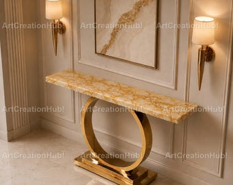 Luxury Honey Onyx Console Table –Elegant Honey Onyx Marble Console Table Modern Luxury Honey Onyx Console Designer Entryway Furniture
