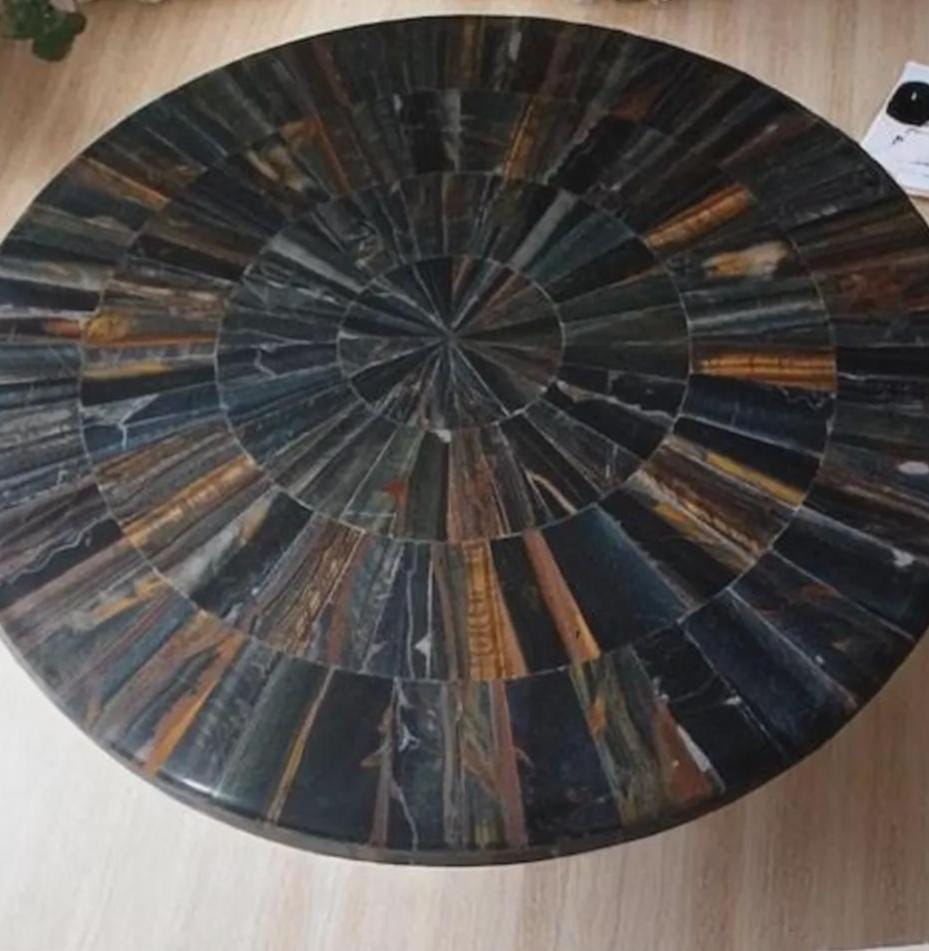 Stone Table Pattern Round Polished Stone Table – Geometric Patterned Art Furniture Piece ...