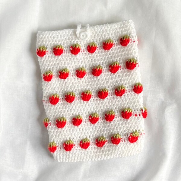 Crochet Strawberry Book Sleeve, crochet red strawberry book sleeve, handmade crochet book cover