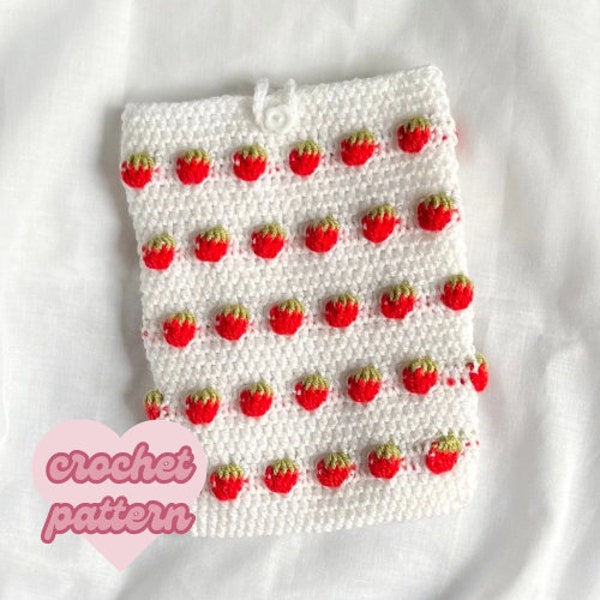 CROCHET PATTERN Crochet Strawberry Book Sleeve Pattern Only, digital crochet book sleeve PDF pattern