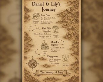Custom Relationship Journey Map Poster – Personalized Fantasy Milestone Print for Couples, Friends, Family or Pets
