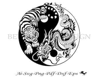 Yİn Yang Svg, Yin Yang Wall Art Svg, Animal Svg, China Culture Svg, Asia Culture Svg, Png, Ai, Dxf
