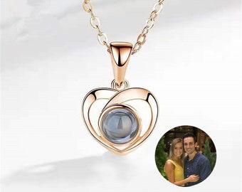 925 Sterling Silver Projection Photo Necklace,Custom Photo Necklace,Personalized Projective Heart Pendant,Anniversary Gift, Gift for Her