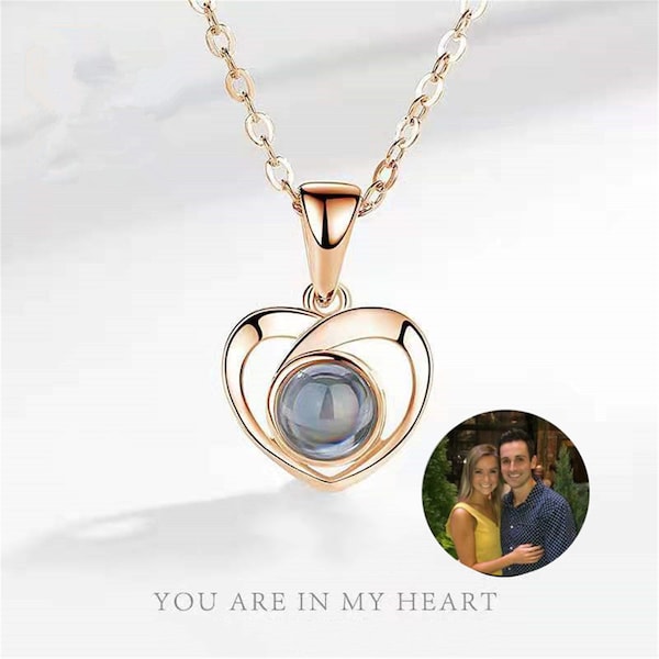 925 Sterling Silver Projection Photo Necklace,Custom Photo Necklace,Personalized Projective Heart Pendant,Anniversary Gift, Gift for Her