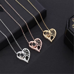 925 Sliver Heart Family Tree Projection Necklace,Custom Memorial Photo Necklace,Personalized Picture Inside Necklace,Memorial Gift for Her