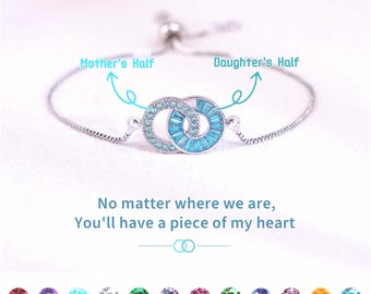 Mother Daughter Linking Circles Bracelet, Birthstone Jewelry, Mother's Day Gift,Birthday Gifts