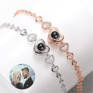 Photo Projection Bracelet,Sterling Silver Heart Projection Bracelet, Custom Photo Bracelet, Picture Bracelets,Mother&#39;s Day Gift,Gift for Her