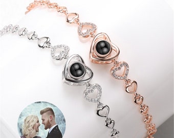 Photo Projection Bracelet,Sterling Silver Heart Projection Bracelet, Custom Photo Bracelet, Picture Bracelets,Mother's Day Gift,Gift for Her