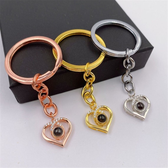 Sterling silver Heart Projection Keychain,Personalised Photo  Keychain,Picture Keychain,Custom Photo Keyring,Mother's Day Gift,Gifts for  Her